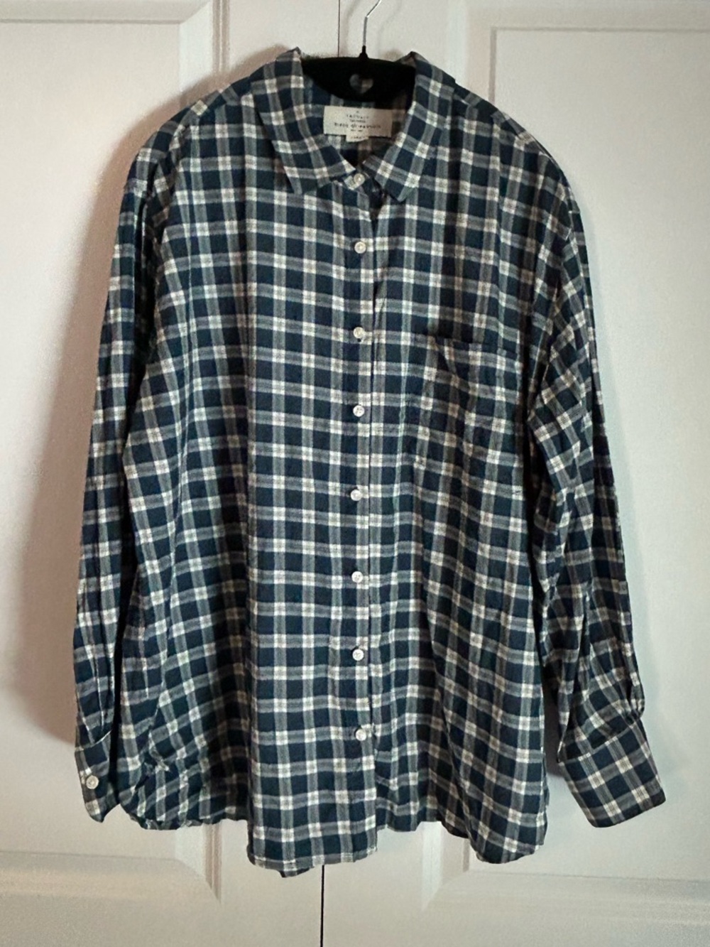 Birds of Paradis by Trovata women's plaid button-down shirt blue cotton casual